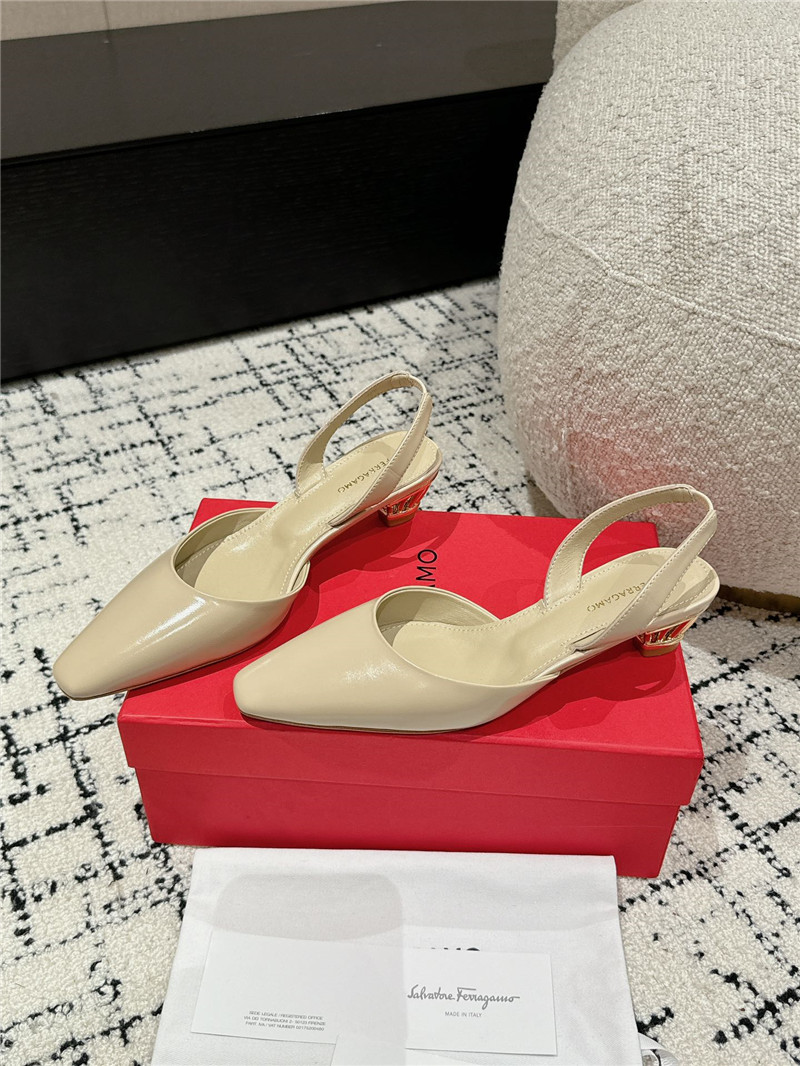 Ferragamo Cage Slingback Leather Pumps Beige