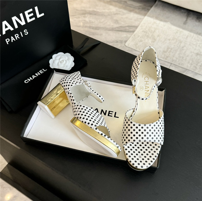 printed calfskin polka dot Ch**el platform sandals in white