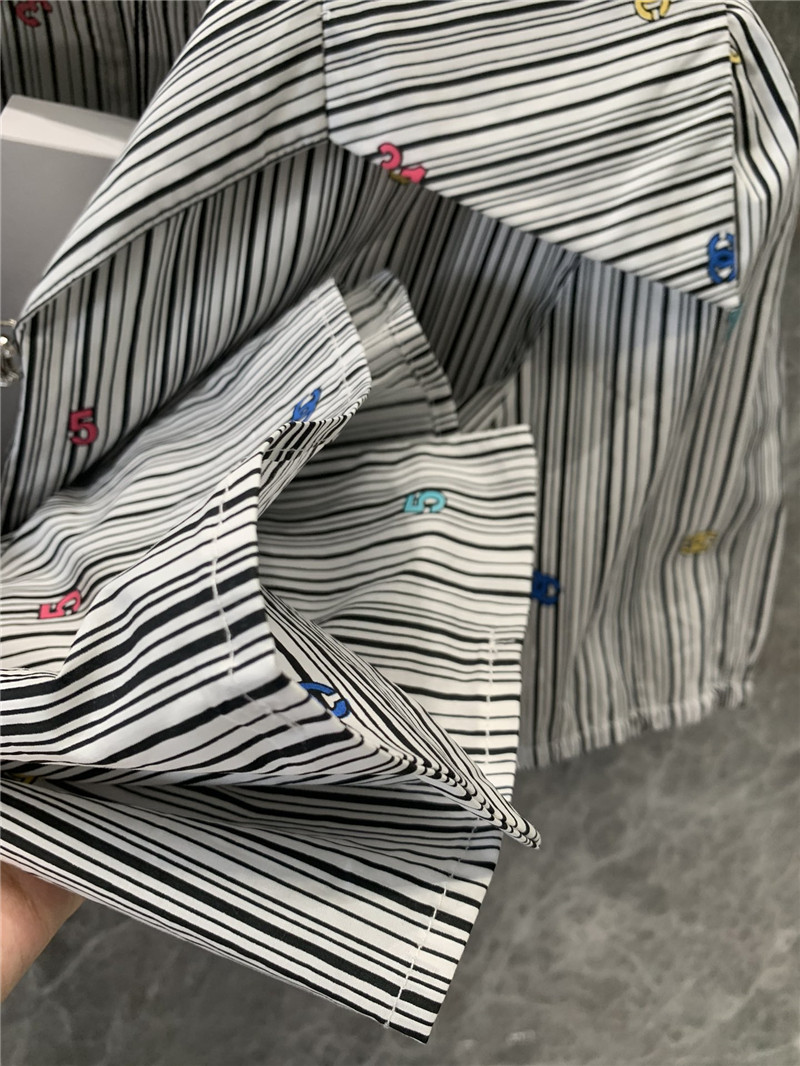 Ch**el colorful logo striped puff sleeve shirt replica clothing