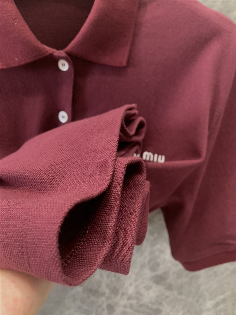 M1um1u wine red polo collar short-sleeved t-shirt replica clothes