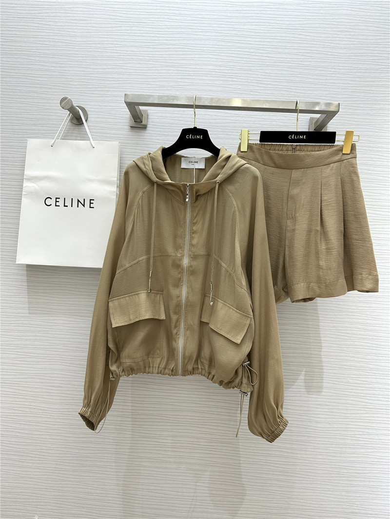 Ce1i*e tencel hooded jacket + shorts set replica clothes