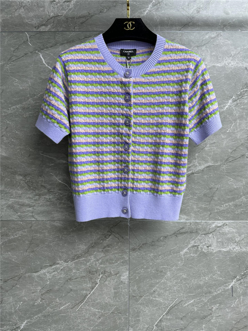 Ch**el striped short sleeve cardigan purple