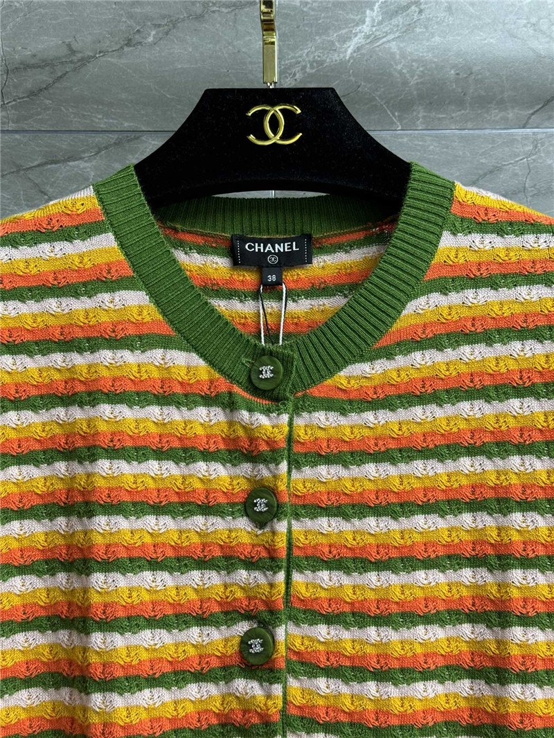 Ch**el striped short sleeve cardigan green