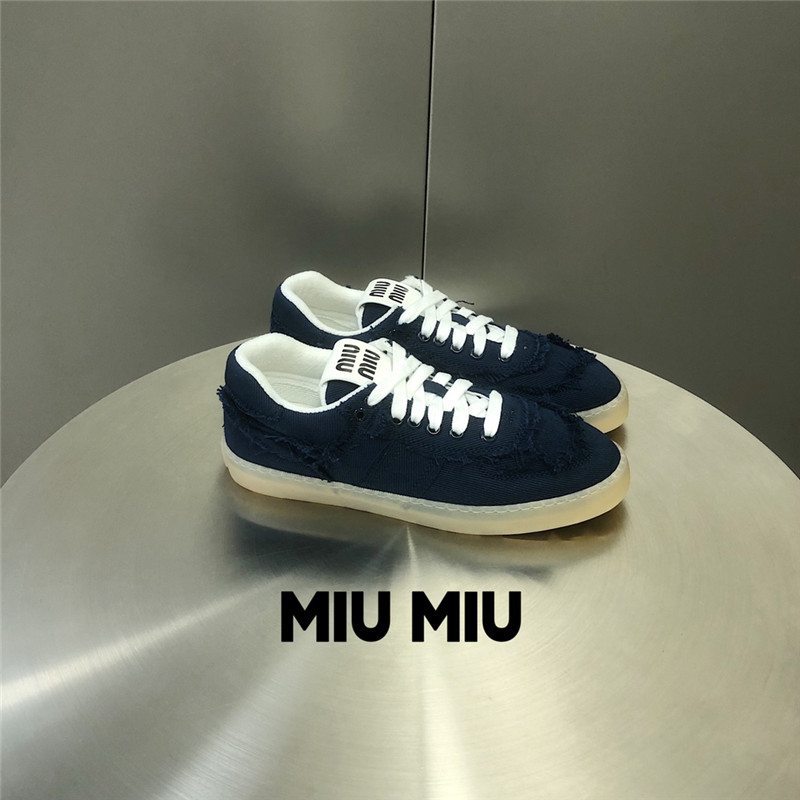 Miu Miu Lace-Up Canvas Flat Sneakers