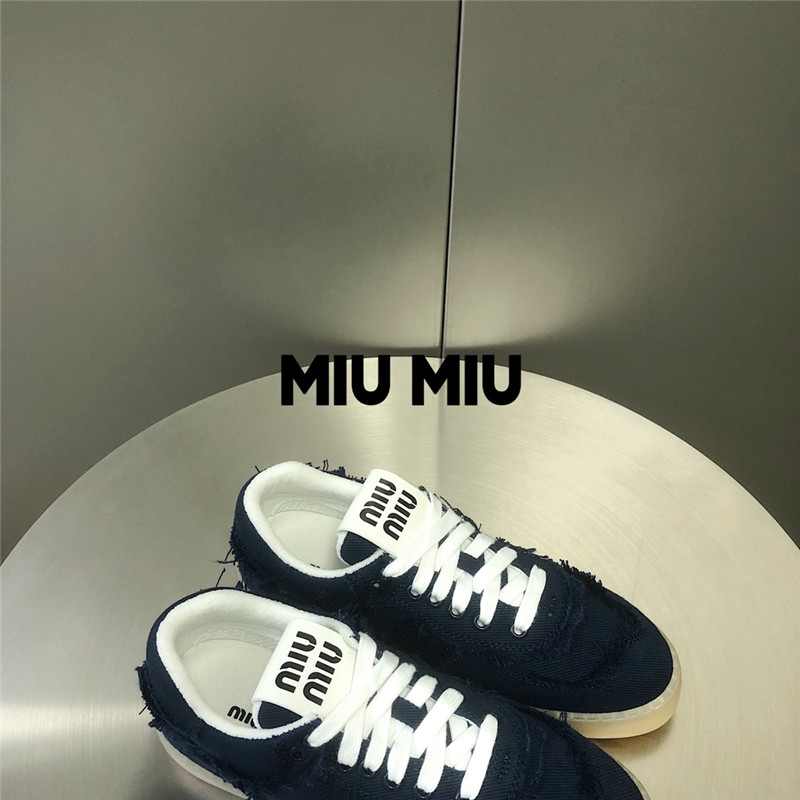 Miu Miu Lace-Up Canvas Flat Sneakers