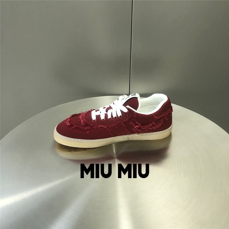 Miu Miu Red Lace-Up Canvas Sneakers