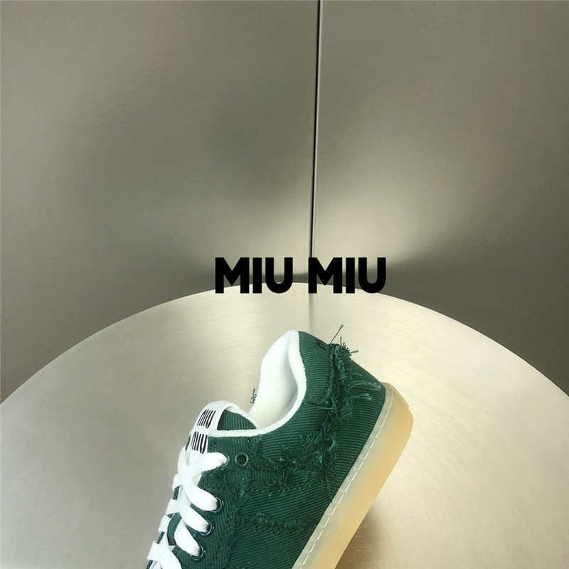 Miu Miu Green Lace-Up Canvas Sneakers