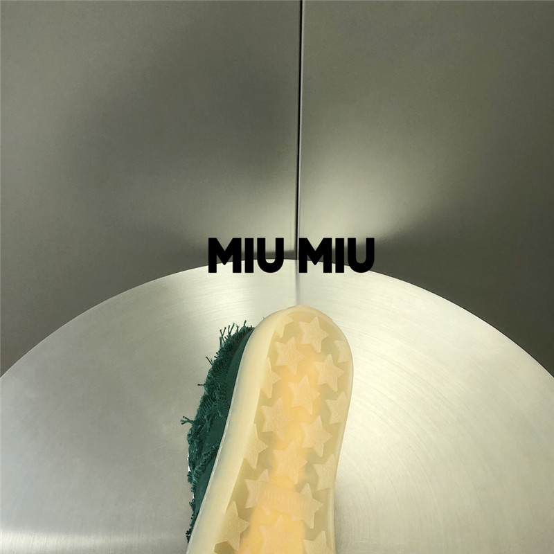Miu Miu Green Lace-Up Canvas Sneakers