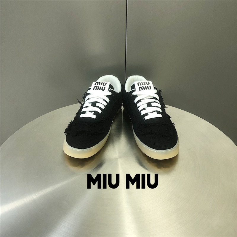 Miu Miu Black Lace-Up Canvas Sneakers