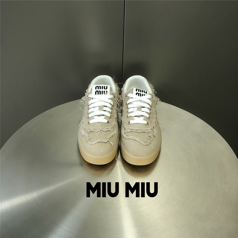 Miu Miu Beige Lace-Up Canvas Sneakers