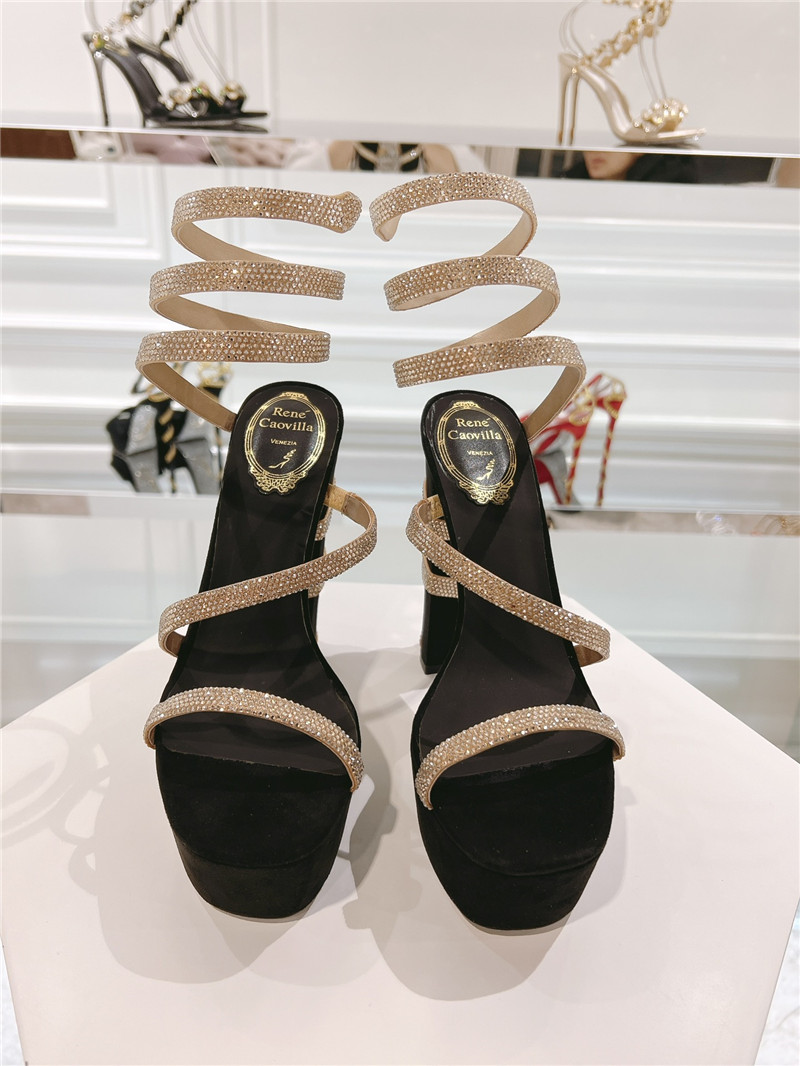 René Caovilla Margot Black and Gold Platform Sandals
