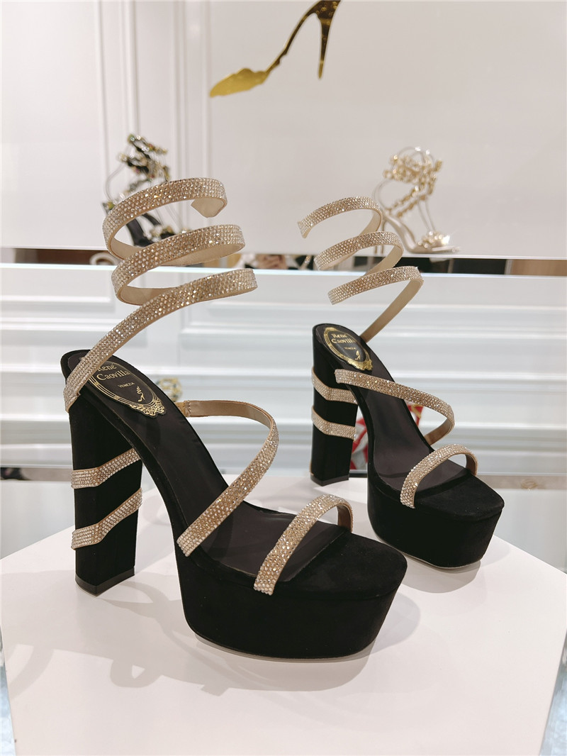 René Caovilla Margot Black and Gold Platform Sandals