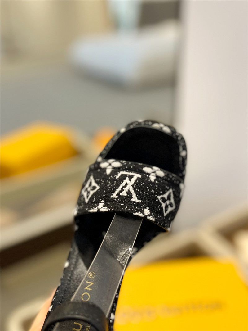 l0vis Vvtt0n monogram jacquard denim platform sandals black