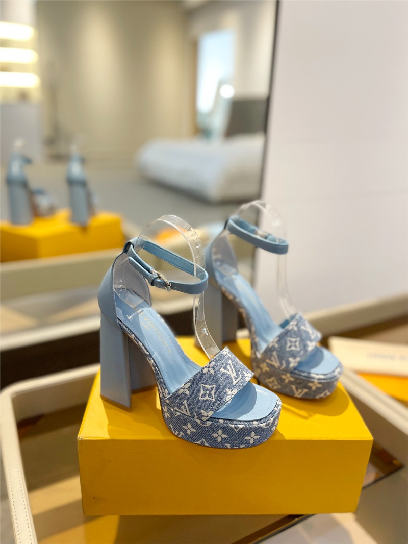 l0vis Vvtt0n monogram jacquard denim platform sandals beige