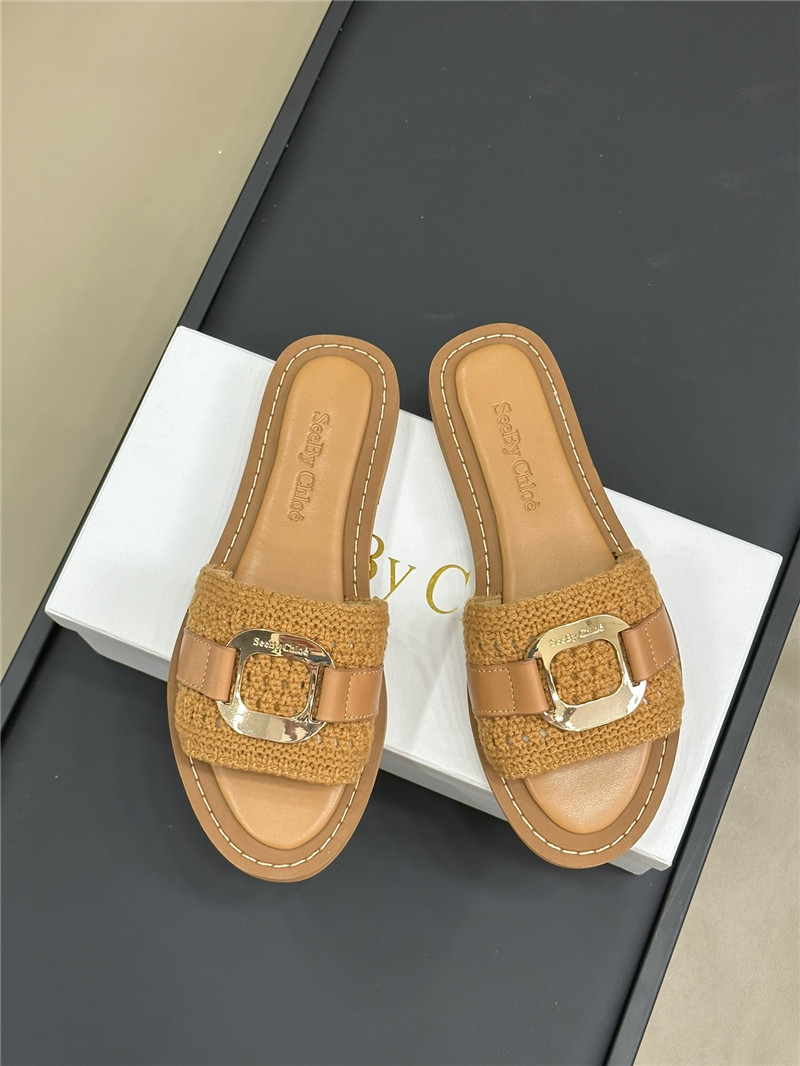 Chloé Beige Woven Slide Mule
