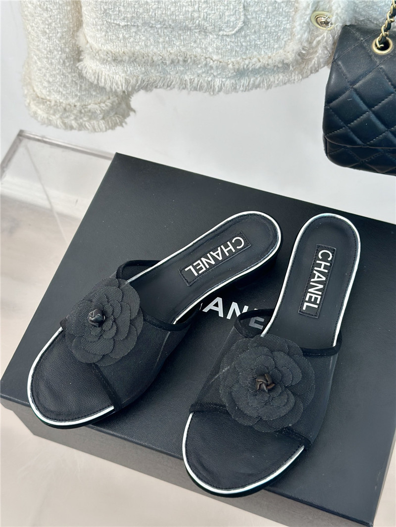 Ch**el black camellia mesh flats