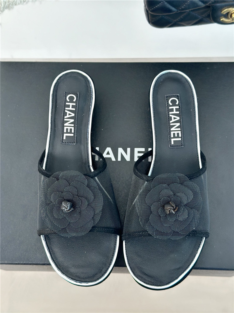 Ch**el black camellia mesh flats