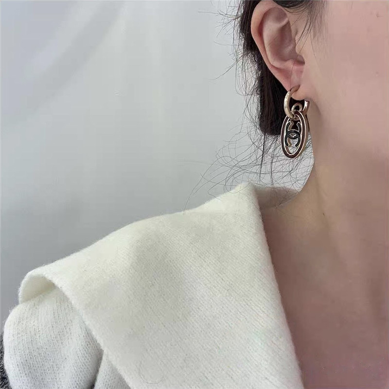 Ch**el oval double c earrings