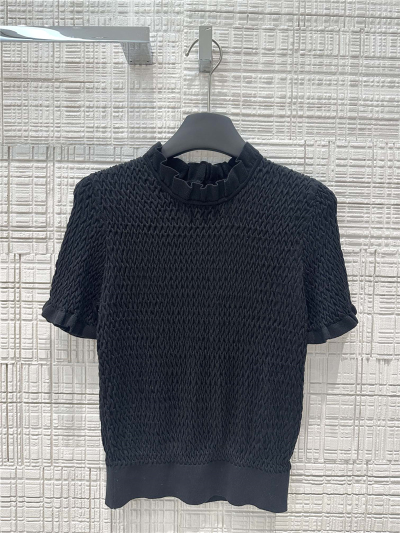 Ch**el lace collar short-sleeve top black