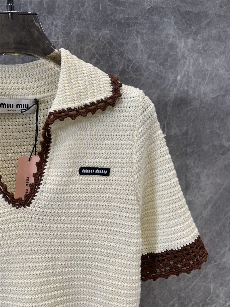 Miu Miu Ivory Crochet Polo Shirt