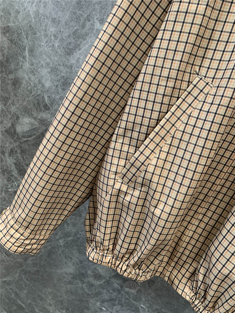M1um1u contrast color plaid stand collar zipper jacket replicas clothes