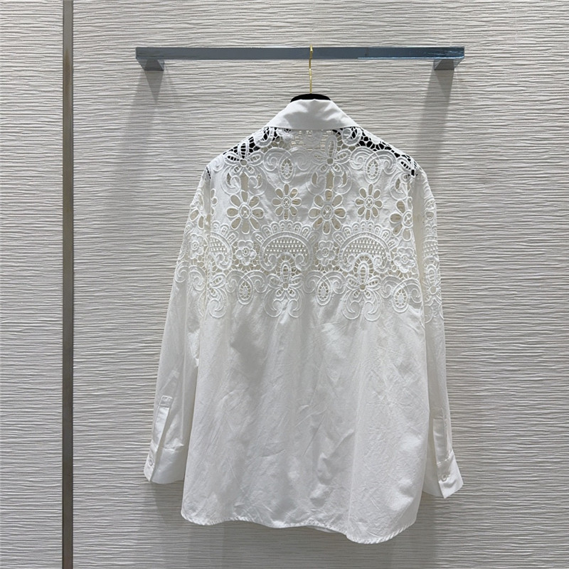 Va1e*ntin0 white hollow embroidered shirt set