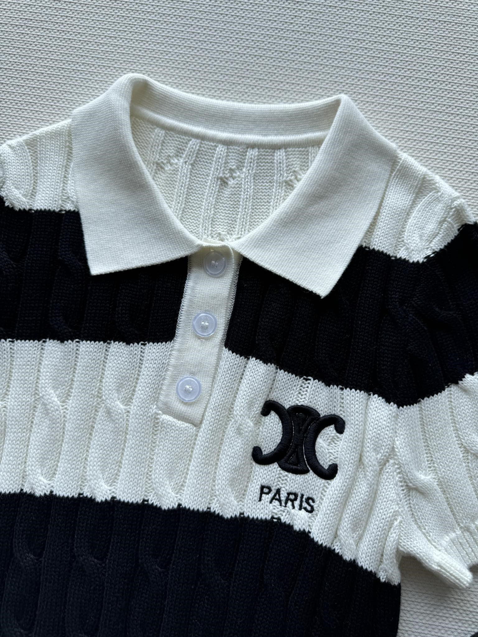 Ce1i*e striped cable-knit polo shirt