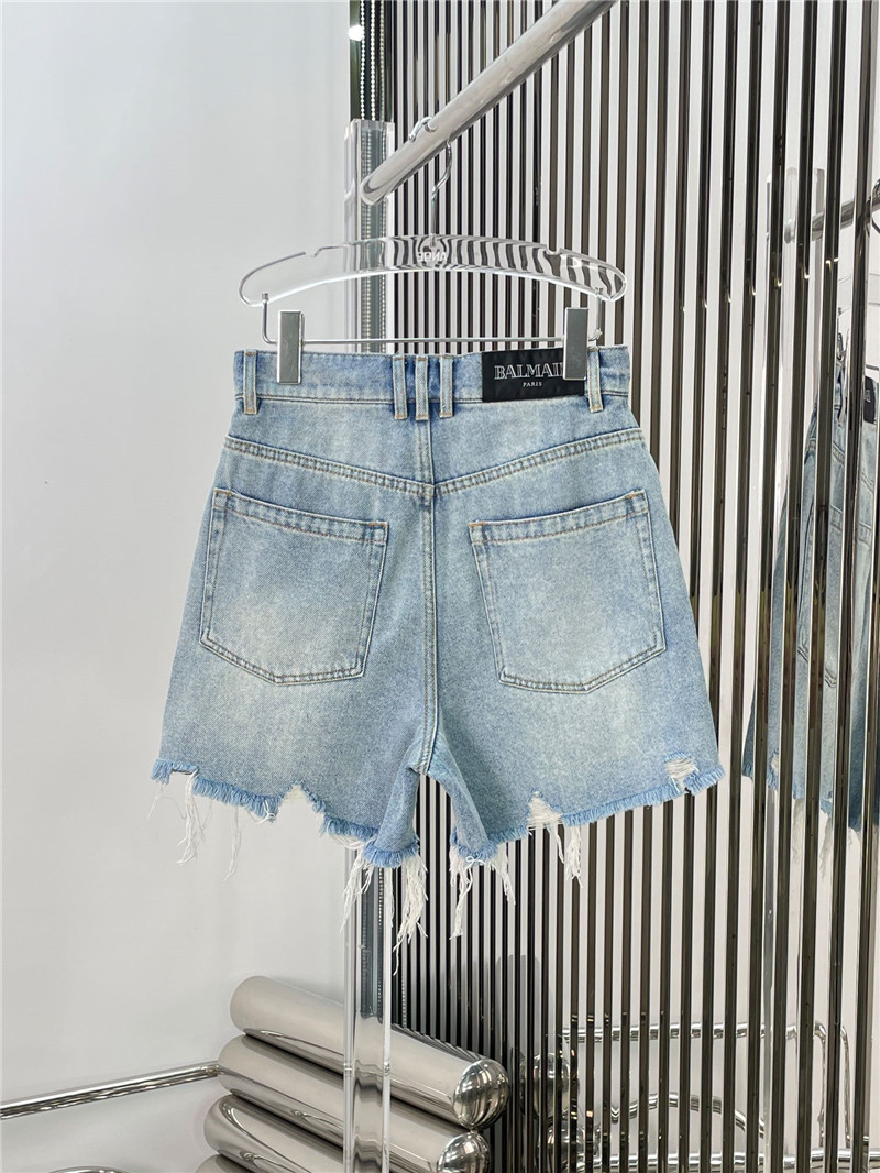 Balmain distressed washed fur denim short replica d&g clothing