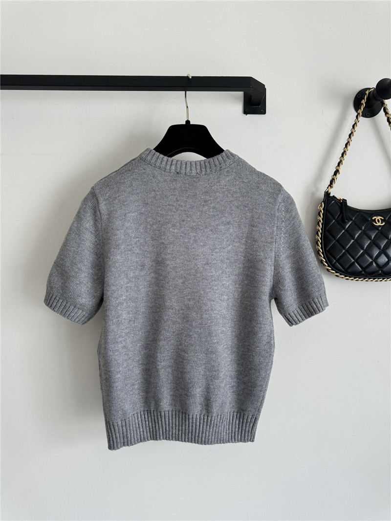 Ch**el logo jacquard knit t-shirt grey