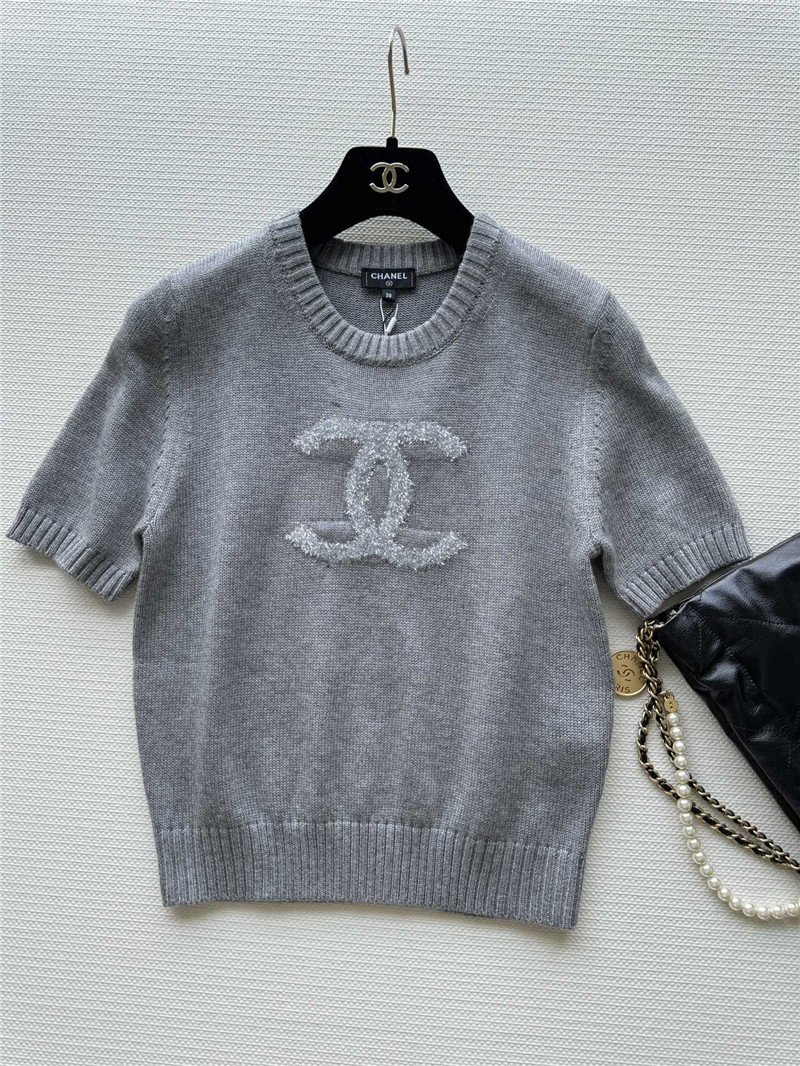 Ch**el logo jacquard knit t-shirt grey