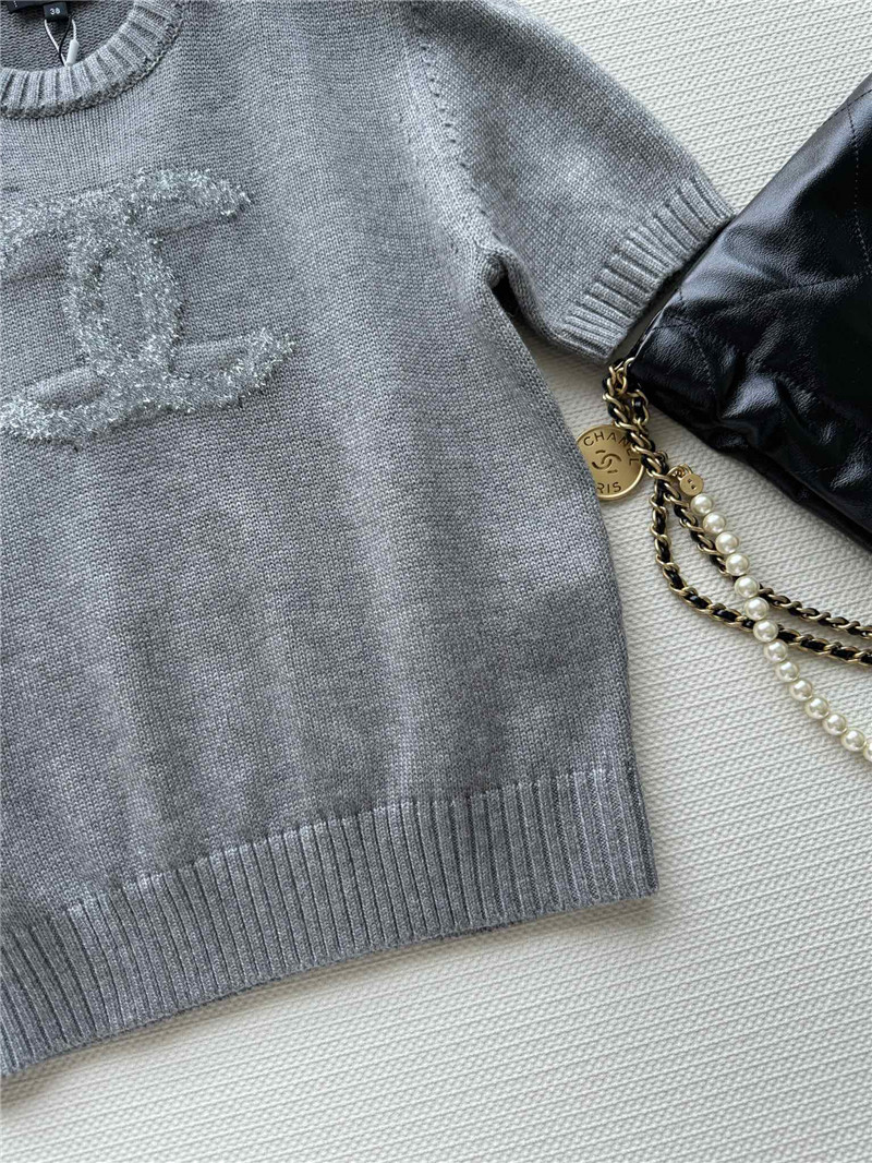 Ch**el logo jacquard knit t-shirt grey