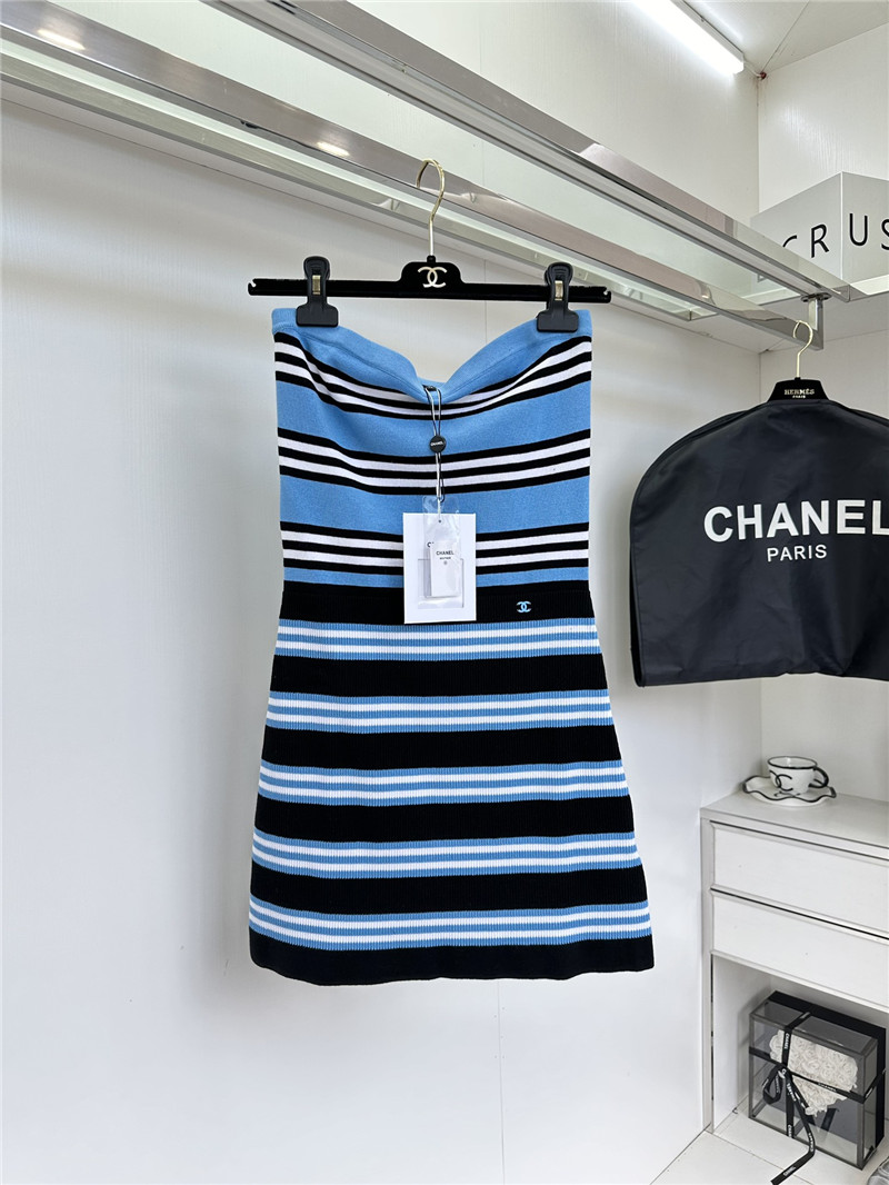 Ch**el striped contrast knitted tube top dress replica d&g clothing