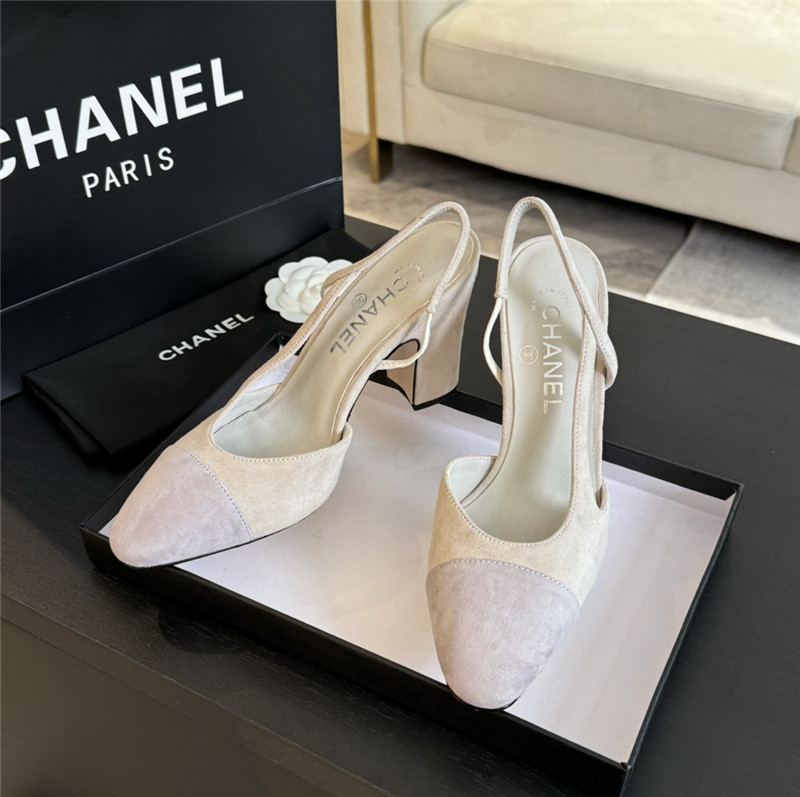 Ch**el slingback sandals in suede off white