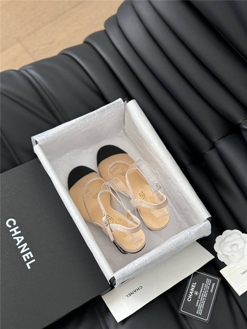 Ch**el beige mesh cap-toe ankle wedge sandal