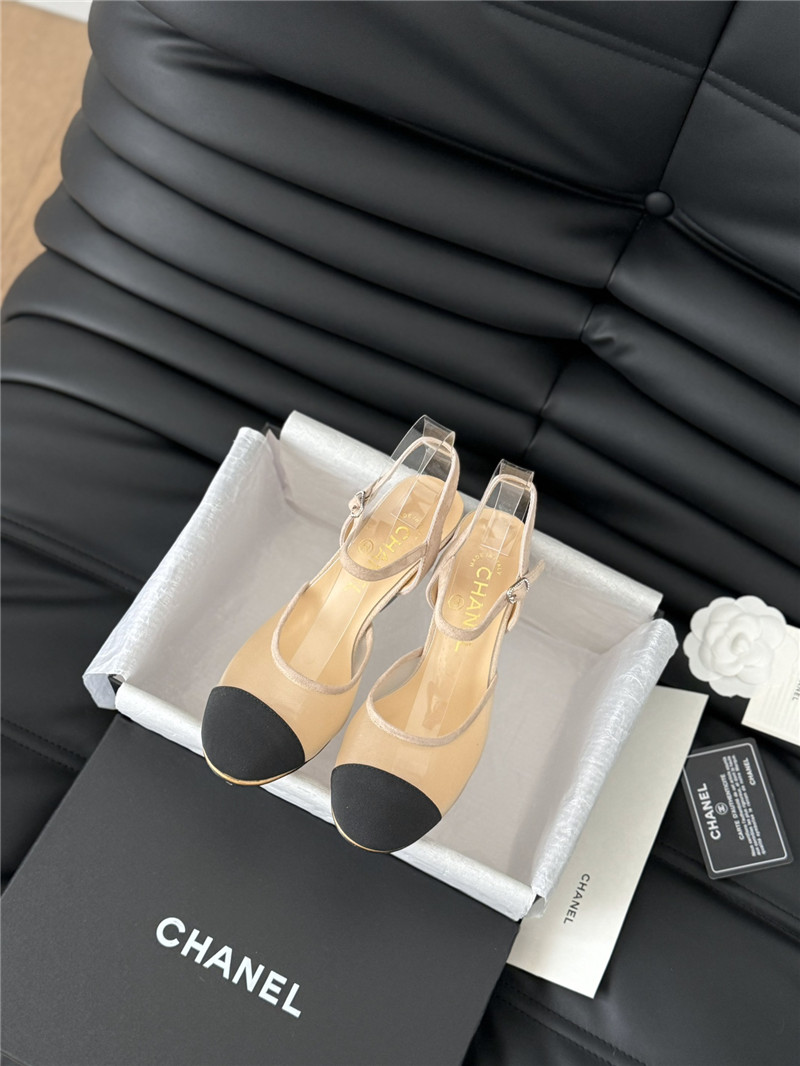 Ch**el beige mesh cap-toe ankle wedge sandal
