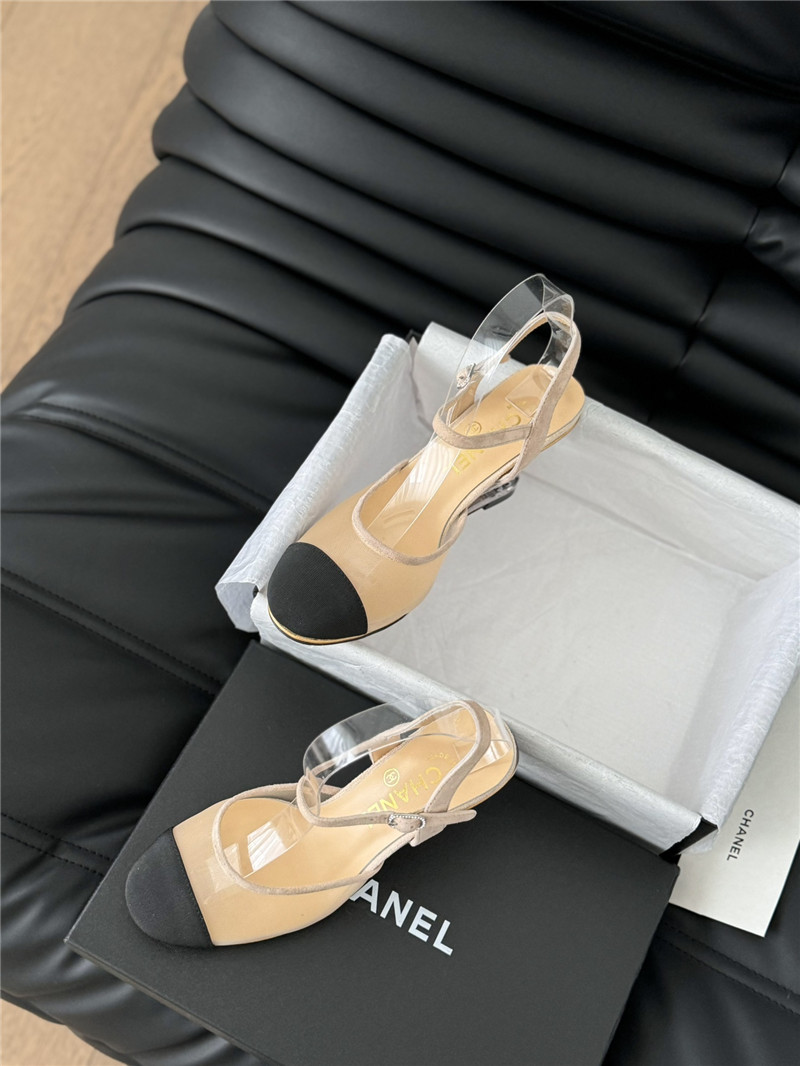 Ch**el beige mesh cap-toe ankle wedge sandal