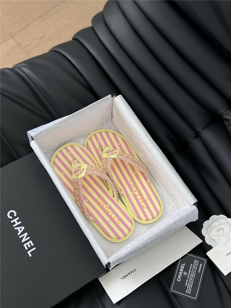 Ch**el crochet thong flip-flops pink and yellow stripe