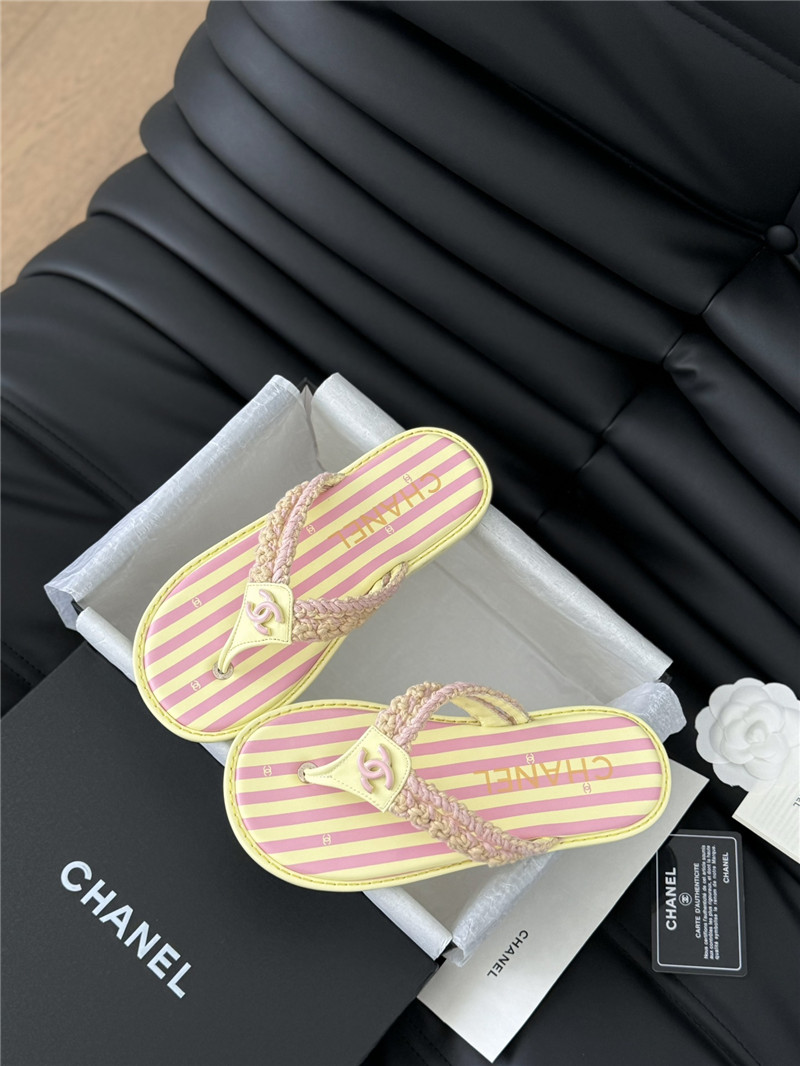 Ch**el crochet thong flip-flops pink and yellow stripe