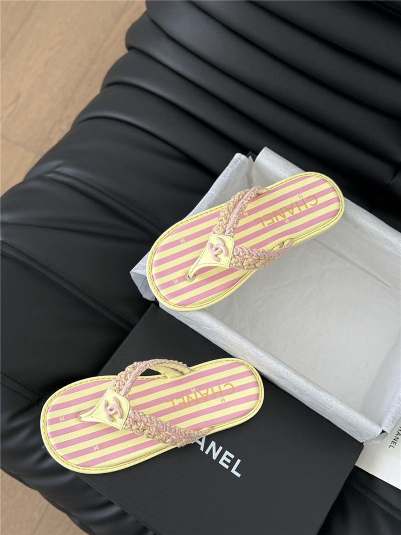 Ch**el crochet thong flip-flops pink and yellow stripe