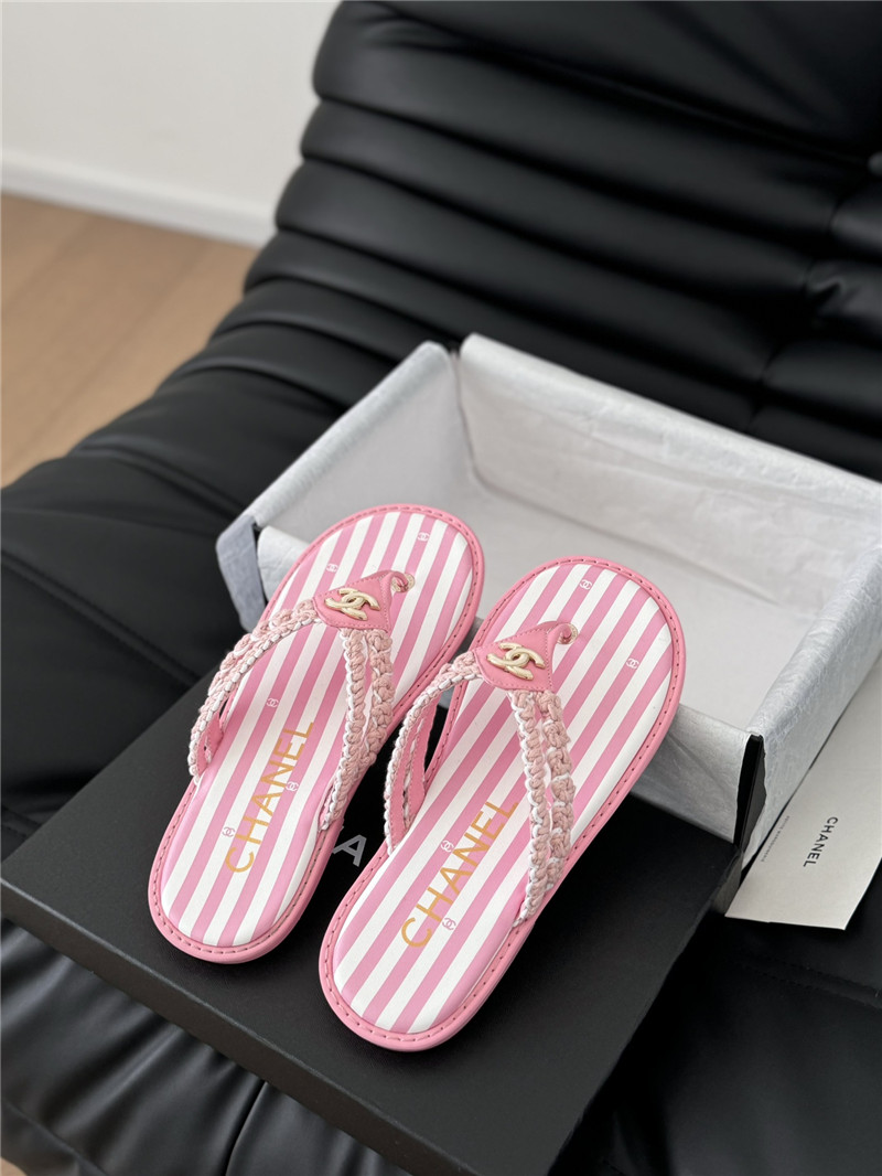 Ch**el crochet thong flip-flops pink and white stripe