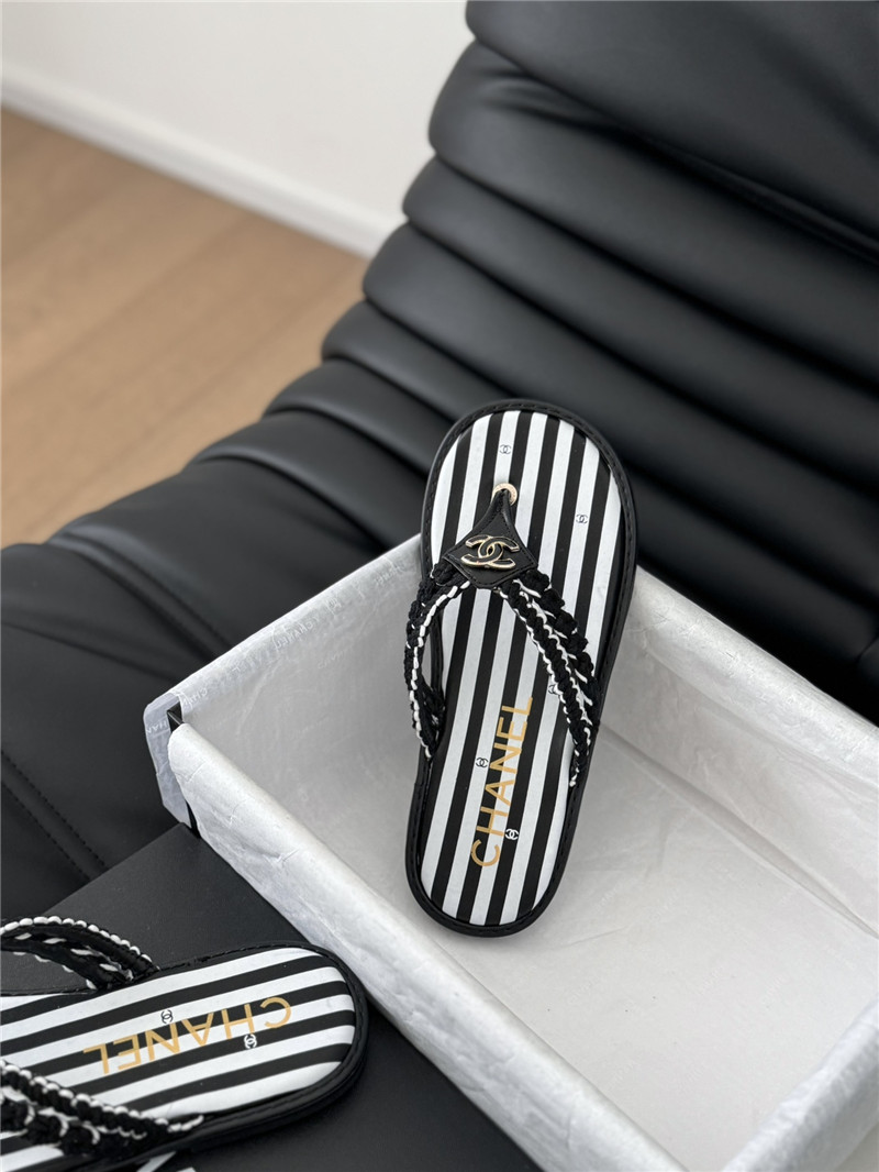 Ch**el crochet thong flip-flops black and white stripe