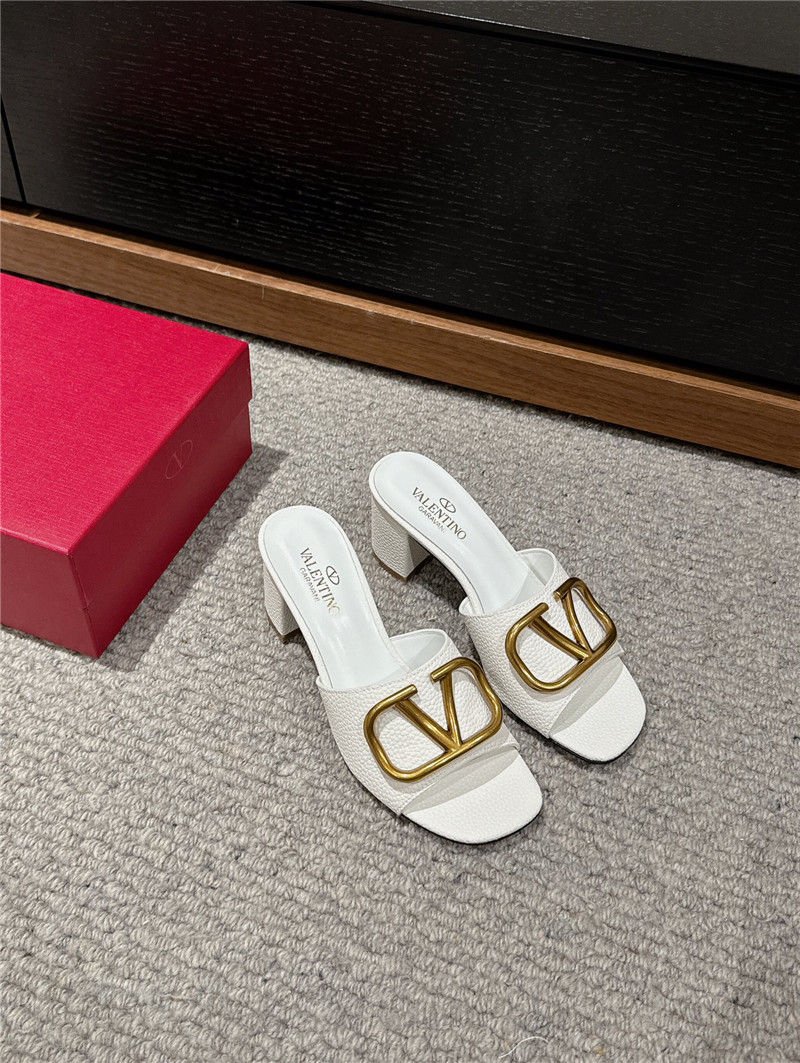 Va1e*ntin0 vlogo signature white leather slide sandals 60mm