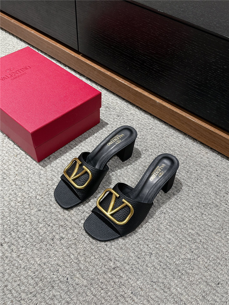 Va1e*ntin0 vlogo signature black leather slide sandals 60mm