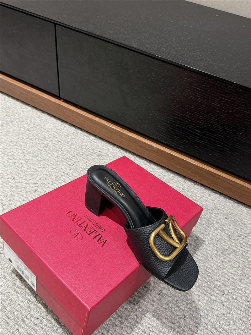 Va1e*ntin0 vlogo signature black leather slide sandals 60mm
