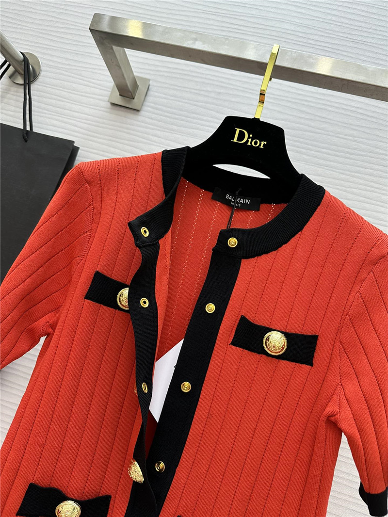 Balmain Red Cropped Cardigan Red