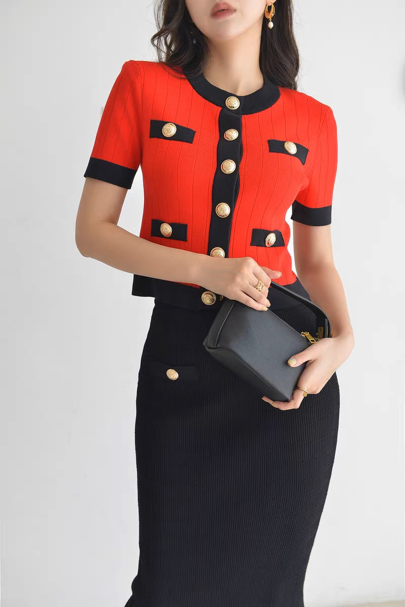 Balmain Red Cropped Cardigan Red