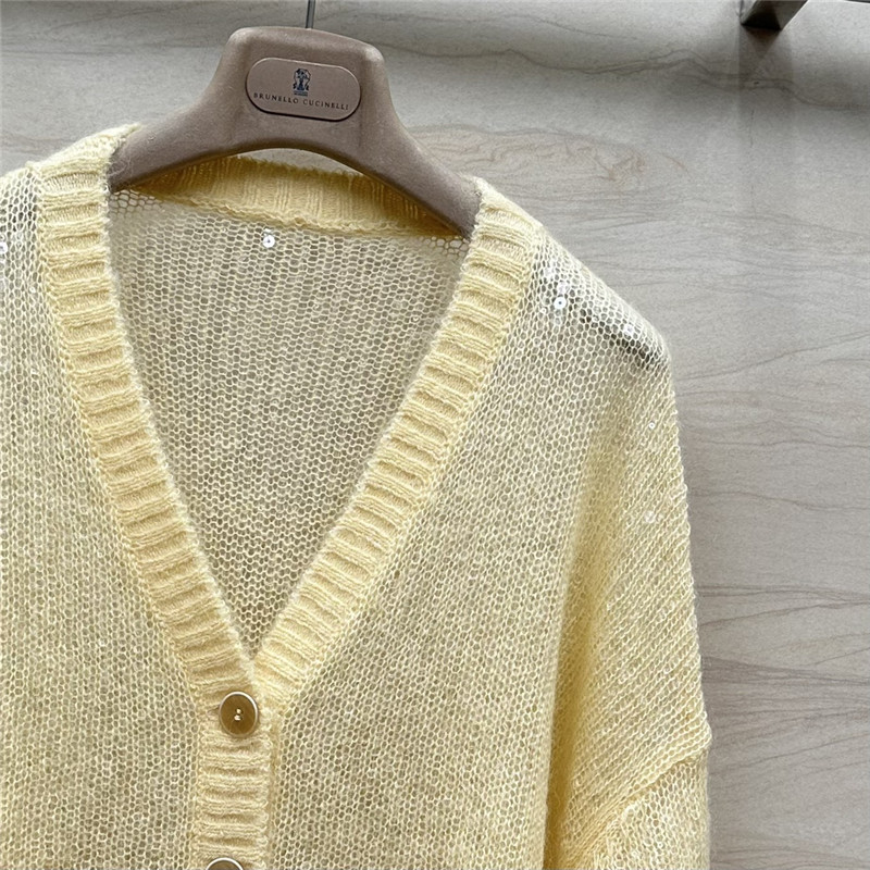 BC V-Neck Sequin Mohair Cardigan Yellow