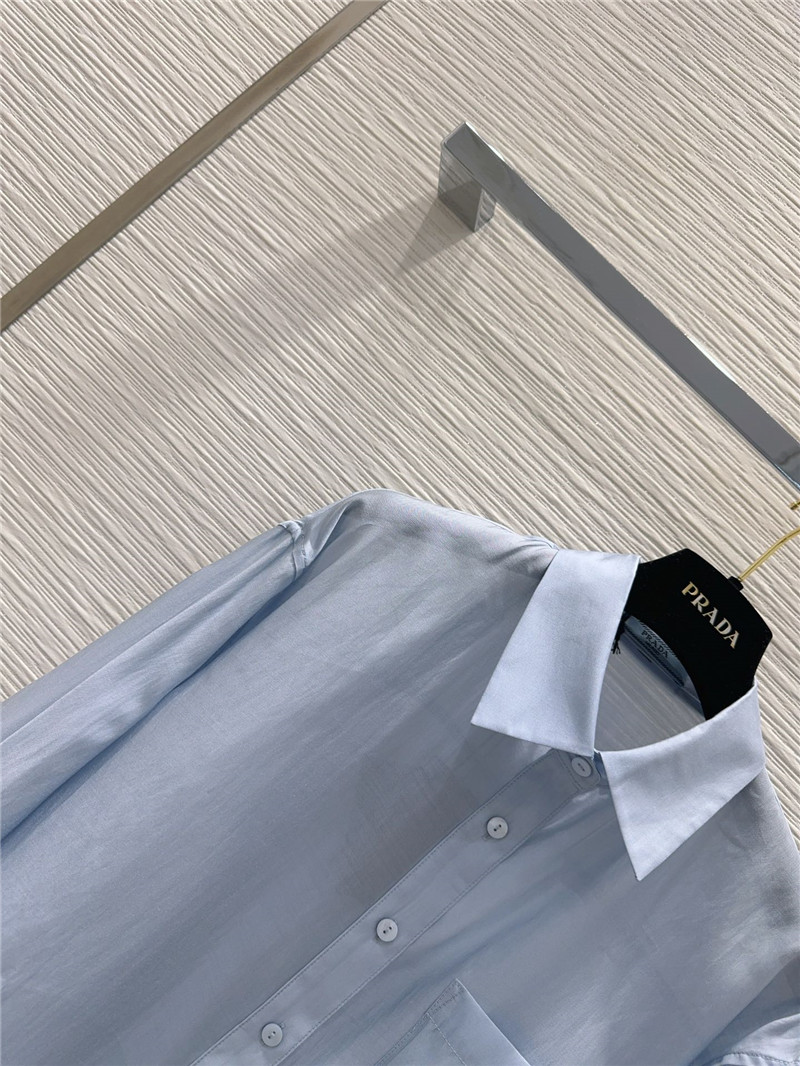 Pra*a silk cotton light micro-transparent shirt replica clothes