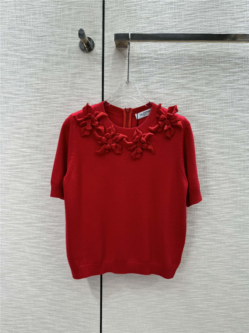 Va1e*ntin0 3d floral knitted short sleeves replica clothing
