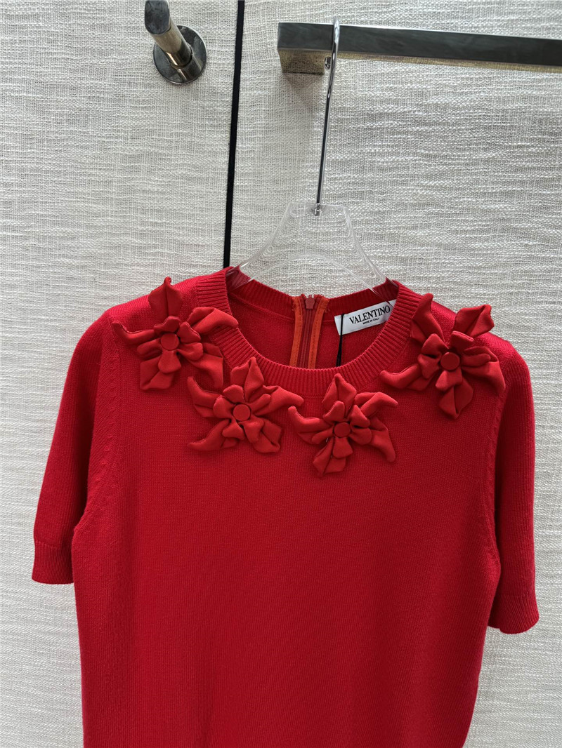 Va1e*ntin0 3d floral knitted short sleeves replica clothing